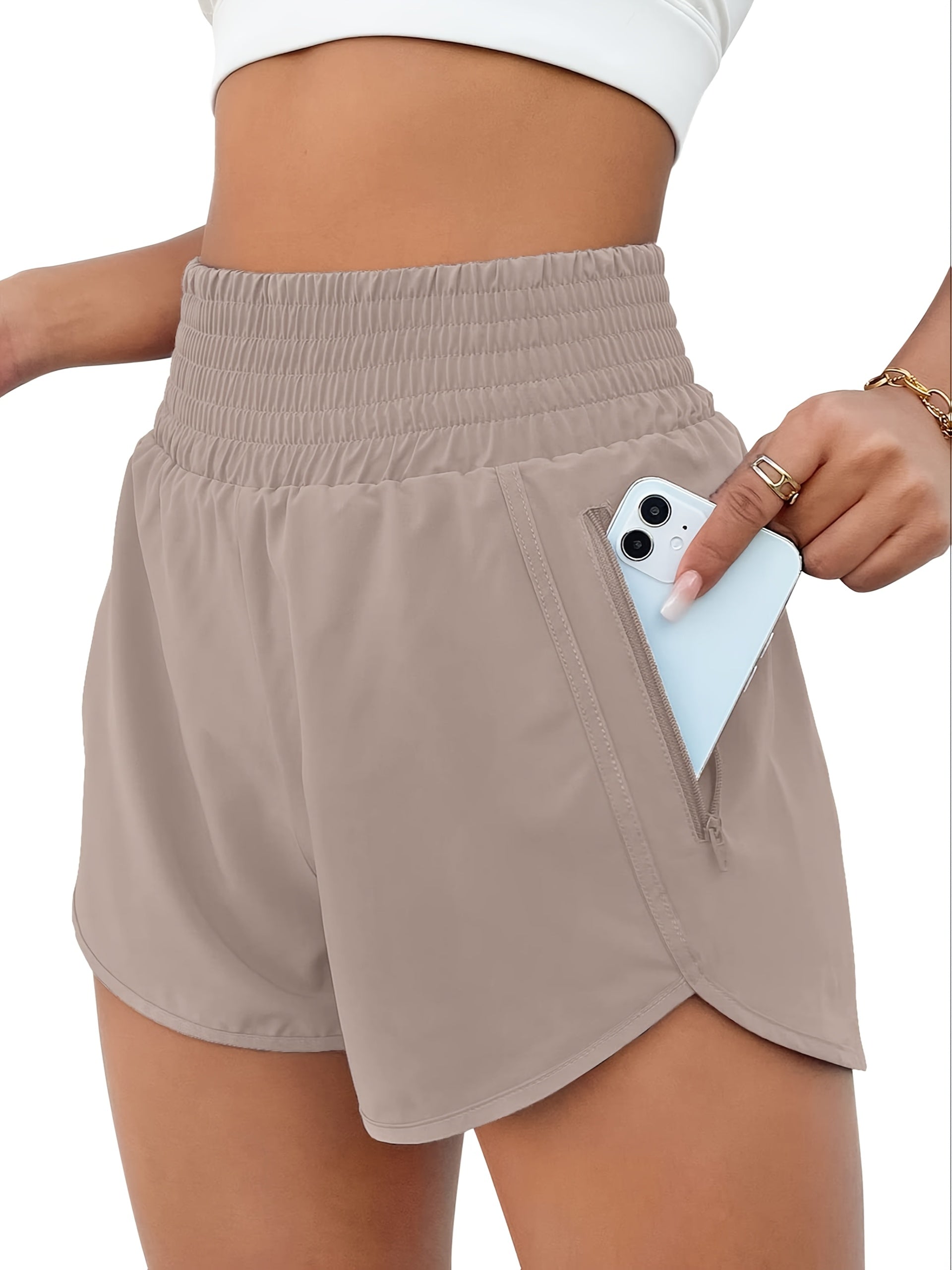 Women's Athletic Shorts - Regular Fit With Pockets – Khaki / Grey – Khaki option – view 4