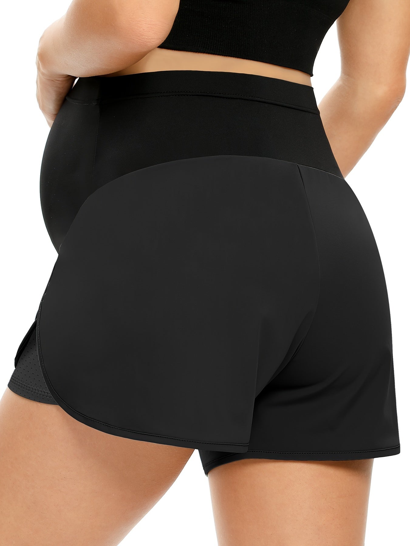 Women's Athletic Shorts - Stretch – Black detail view