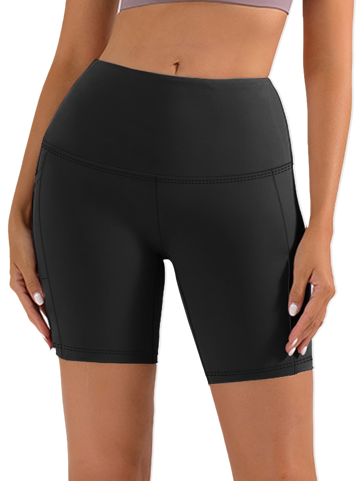 Women's Athletic Shorts - Stretch With Pockets – Black / Dark Gray detail view