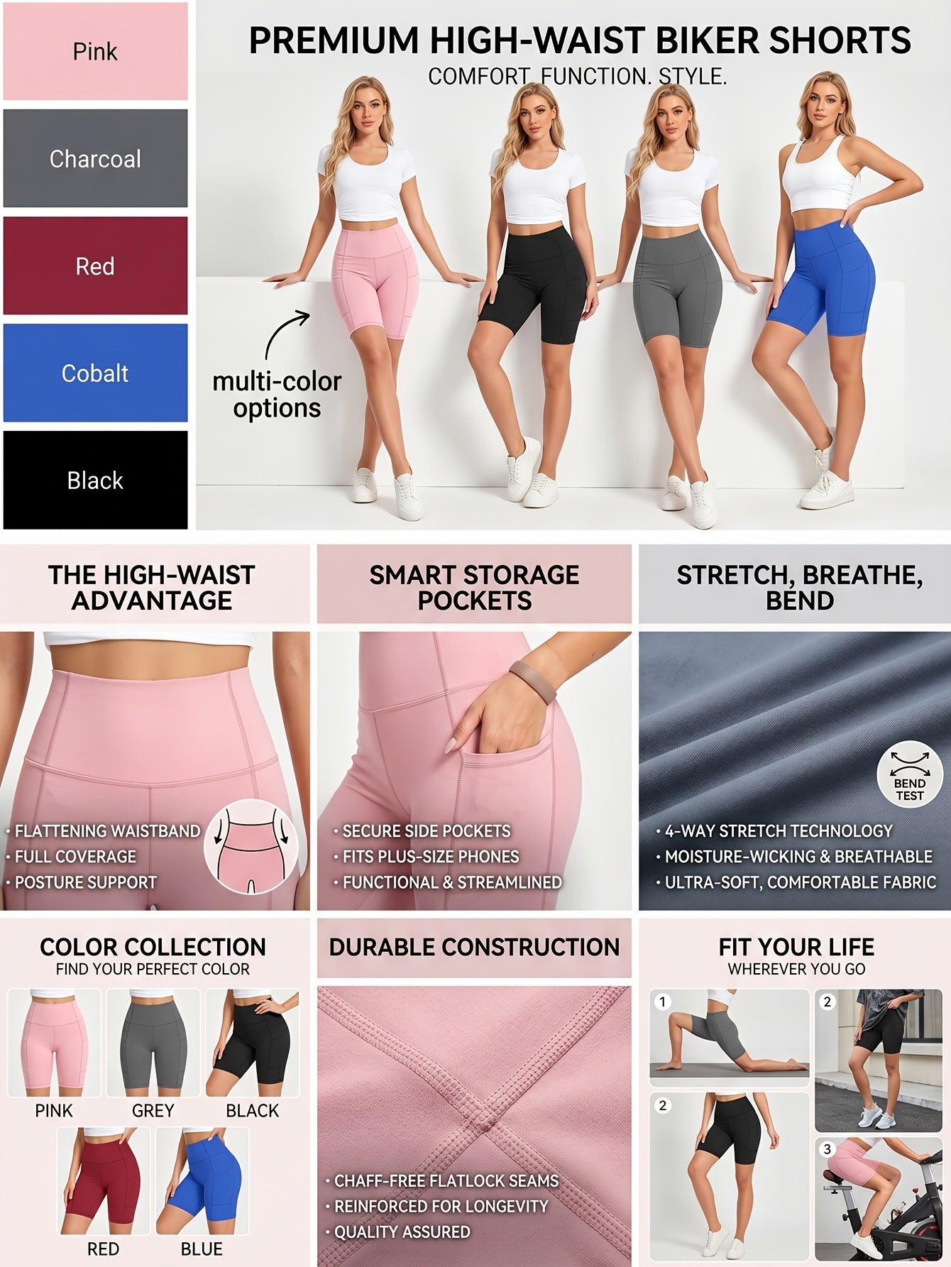 Women's Athletic Shorts - Stretch With Pockets – Sizes M–XXL – view 10