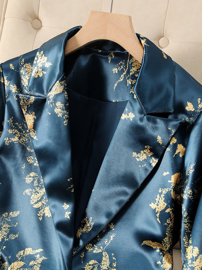 Women's Baroque Floral Blazer - Longline Single-Button Style detail view