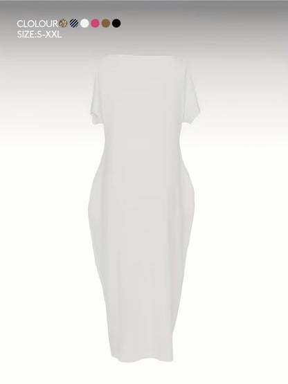 Women's Batwing Sleeve Maxi Dress - Loose Solid Color Fit detail view