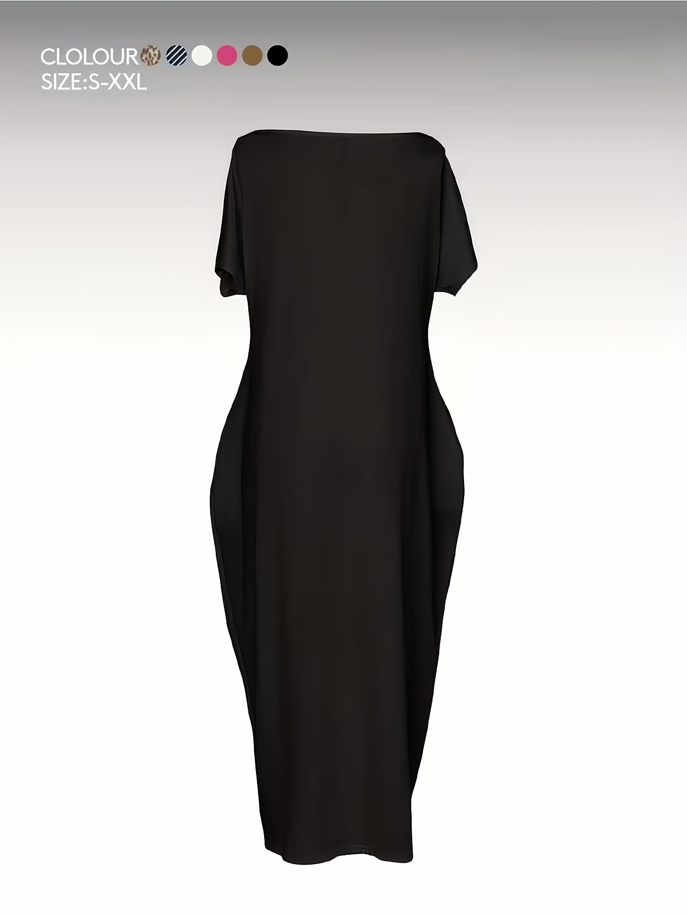 Women's Batwing Sleeve Maxi Dress - Loose Solid Color Fit detail view