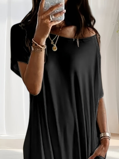 Women's Batwing Sleeve Maxi Dress - Loose Solid Color Fit detail view