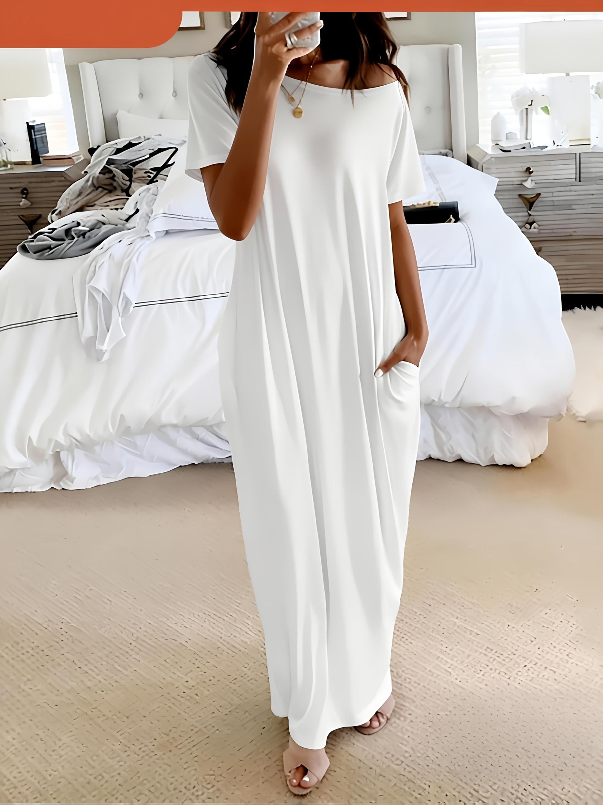 Women's Batwing Sleeve Maxi Dress - Loose Solid Color Fit detail view