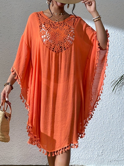 Women's Beach Cover-Up - Lace Detail Classic Neckline detail view