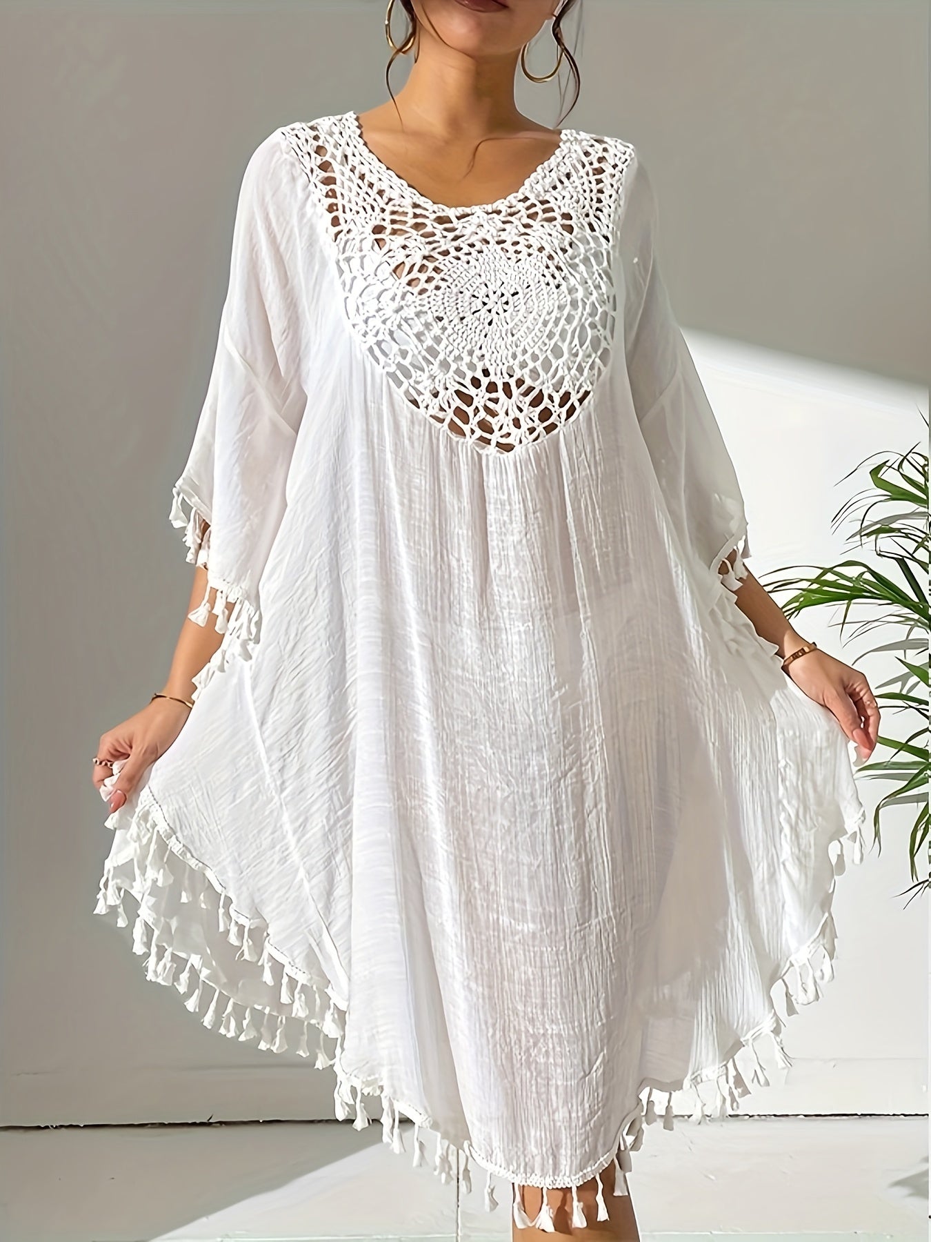 Women's Beach Cover-Up - Lace Detail Classic Neckline detail view