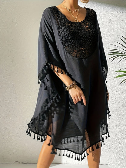 Women's Beach Cover-Up - Lace Detail Classic Neckline detail view