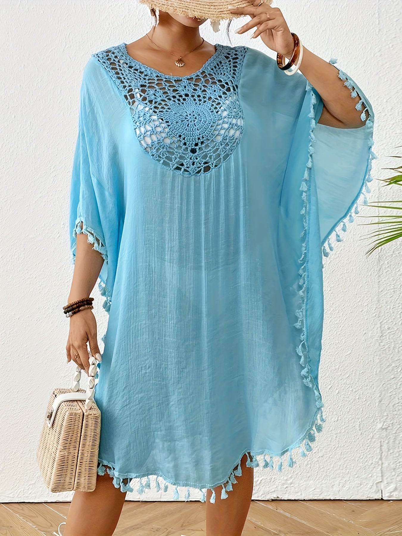 Women's Beach Cover-Up - Lace Detail Classic Neckline detail view