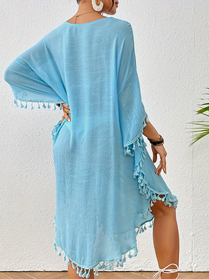 Women's Beach Cover-Up - Lace Detail Classic Neckline detail view
