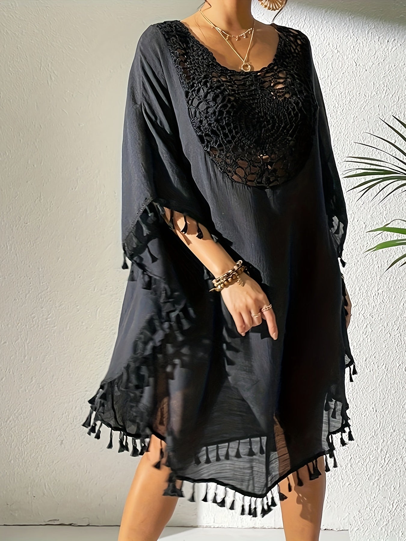 Women's Beach Cover-Up - Lace Detail Classic Neckline – Black option – main product image
