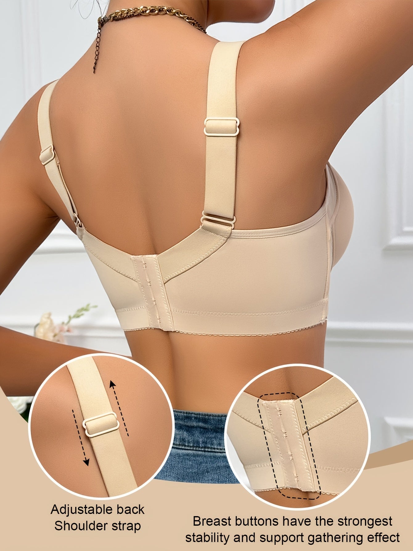 Women's Beige Underwire Support Bra - Wide-Strap Smooth Knit Style – view 2