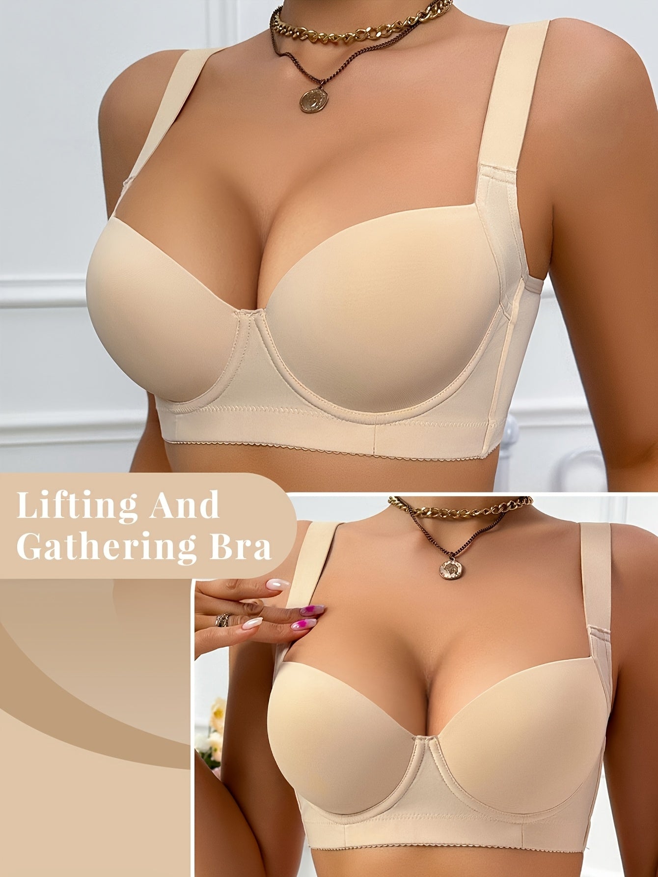 Women's Beige Underwire Support Bra - Wide-Strap Smooth Knit Style – view 3