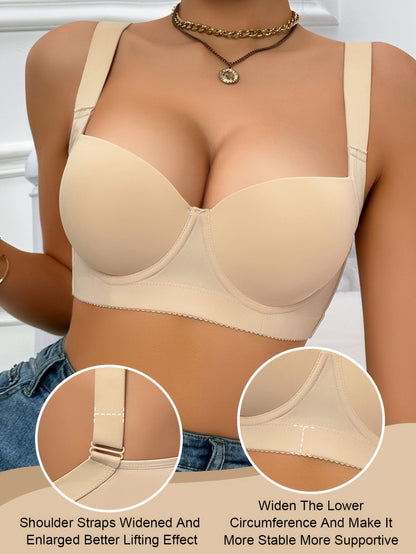 Women's Beige Underwire Support Bra - Wide-Strap Smooth Knit Style – view 6