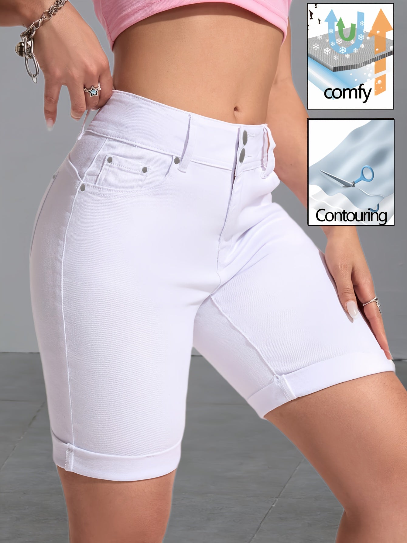Women's Bermuda Shorts - Stretch – White Colorway 79813 detail view