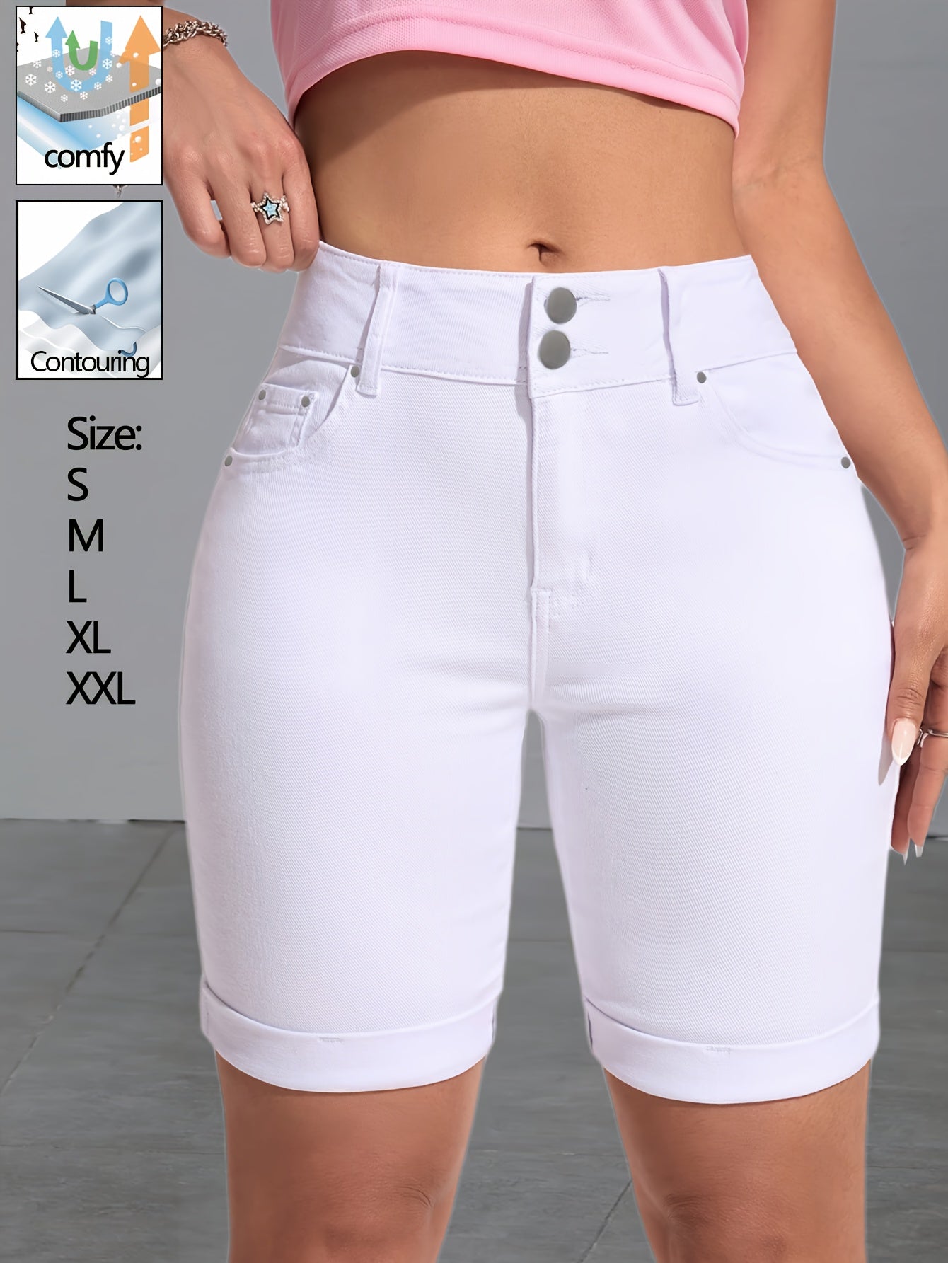 Women's Bermuda Shorts - Stretch – White Colorway 93989 detail view