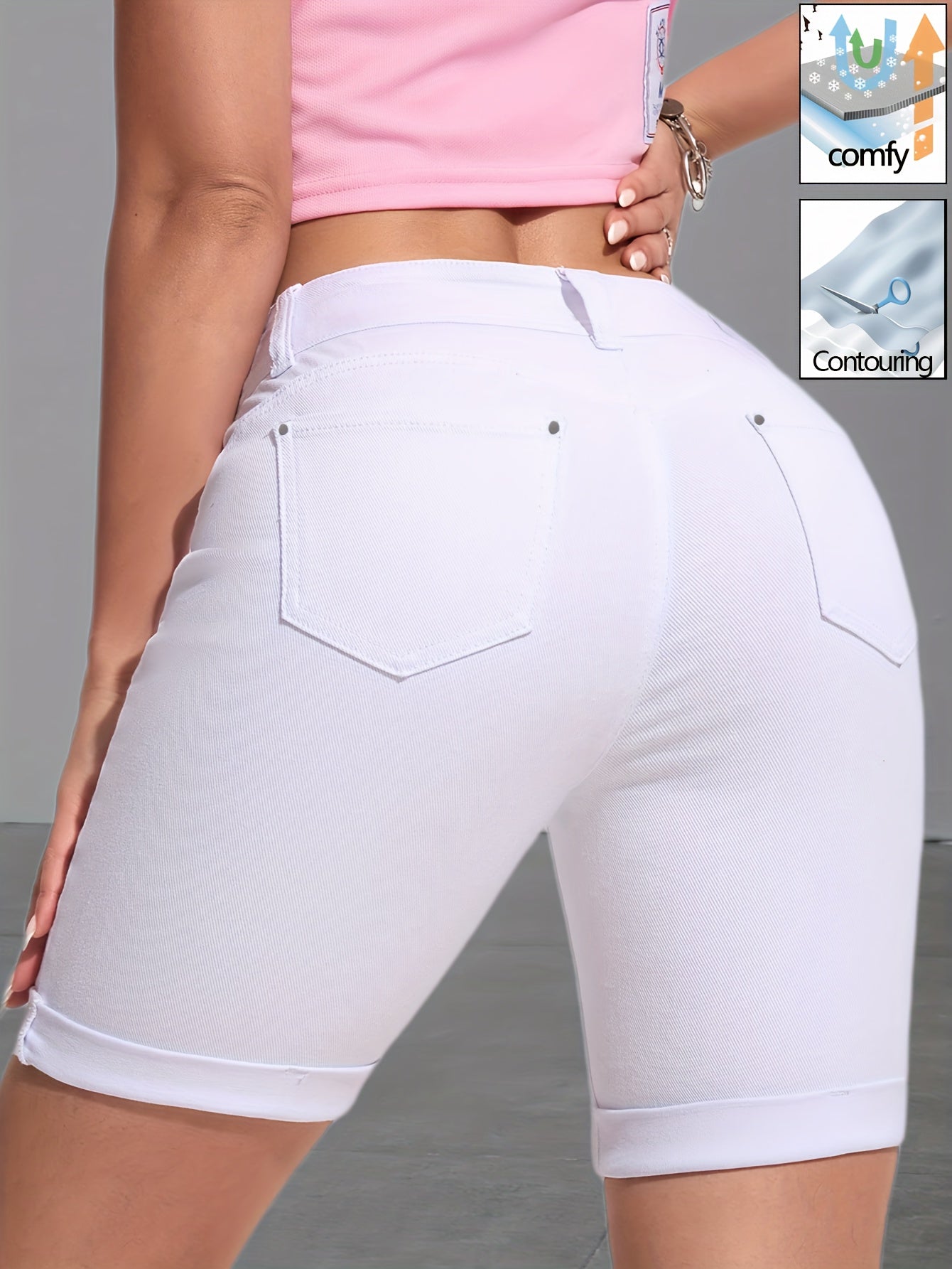 Women's Bermuda Shorts - Stretch – White Colorway 93989 detail view
