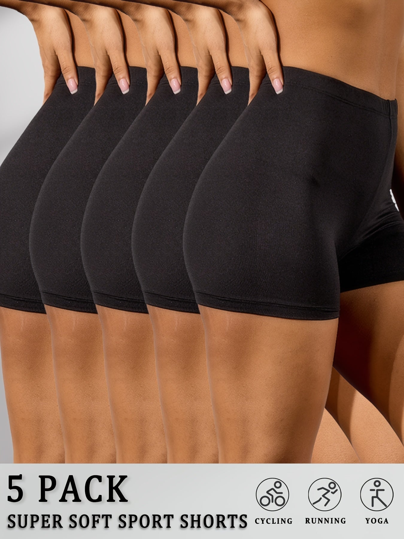 Women's Biker Shorts - 3 Black + 2 Hemp Gray Clean Finish – Black option – view 2