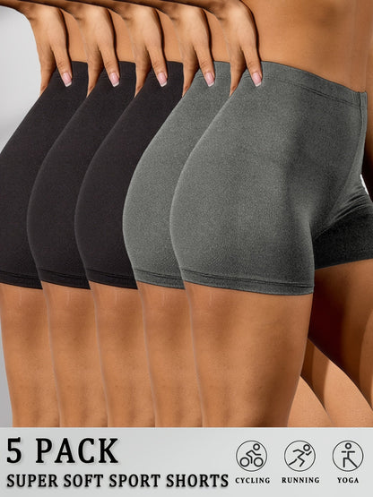 Women's Biker Shorts - 3 Black + 2 Hemp Gray Clean Finish detail view