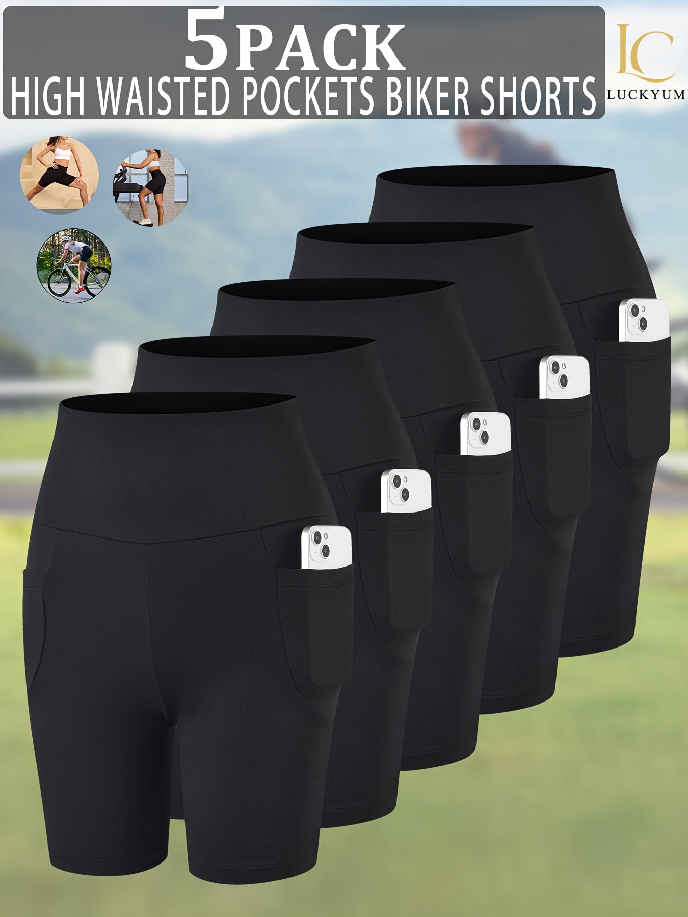 Women's Biker Shorts - 5-Pack Pockets – view 3
