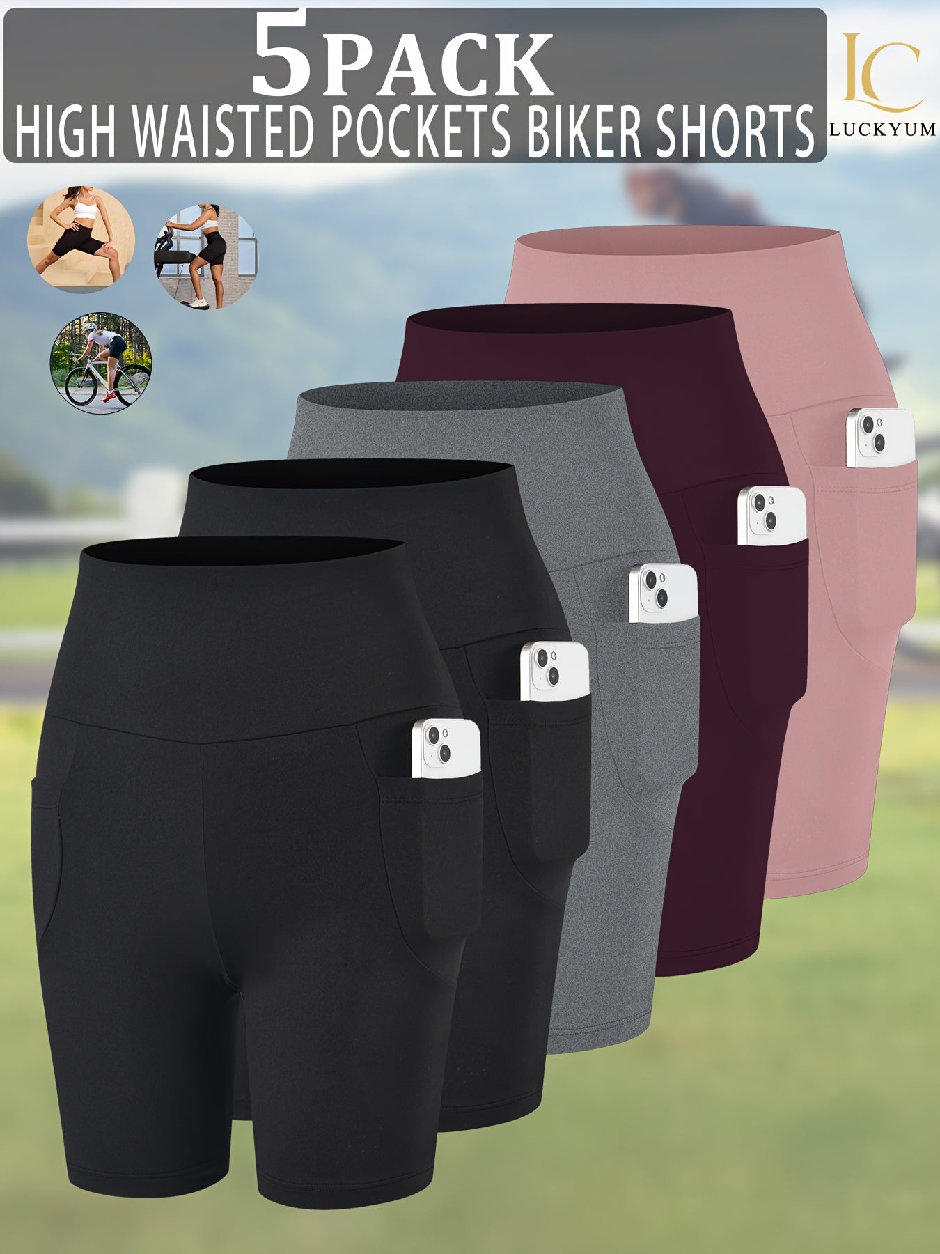 Women's Biker Shorts - 5-Pack Pockets detail view