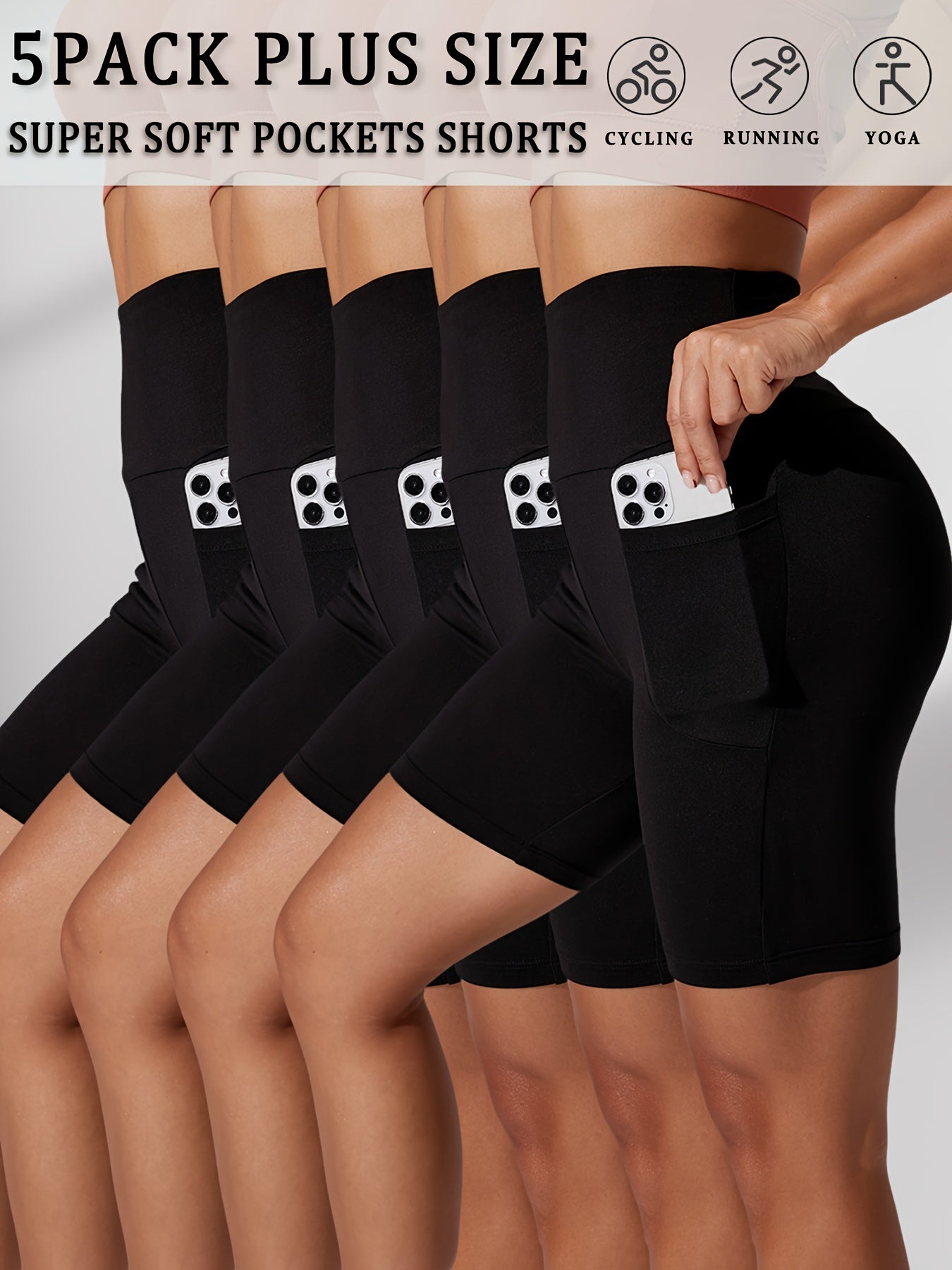 Women's Biker Shorts - 5-Pack Regular Fit – Black option – main product image