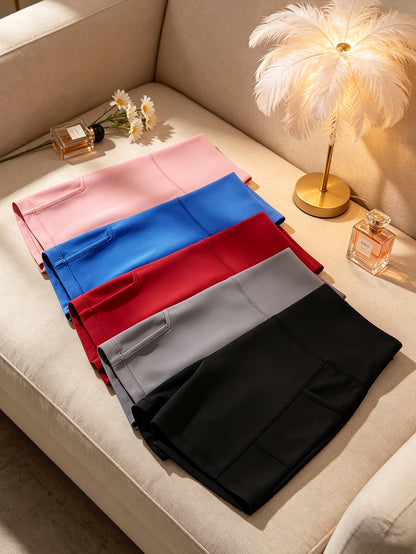 Women's Biker Shorts - Black + Gray + Red + Blue + Pink Pockets detail view
