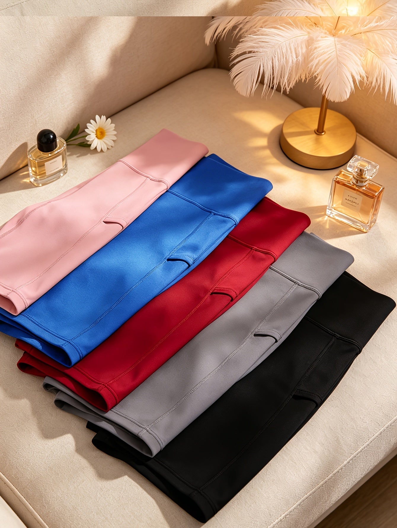 Women's Biker Shorts - Black + Gray + Red + Blue + Pink Pockets detail view
