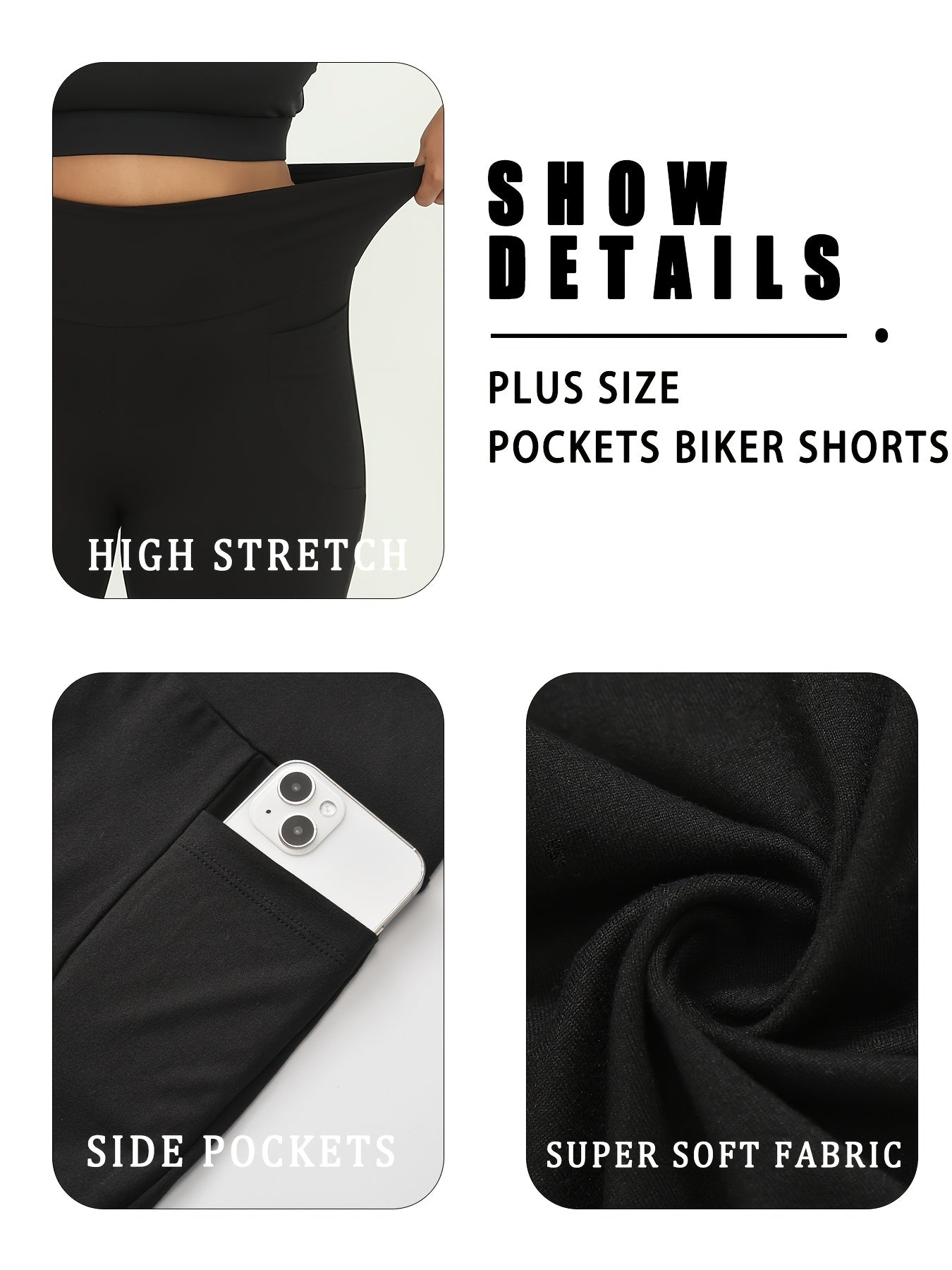 Women's Biker Shorts - Black Pockets detail view