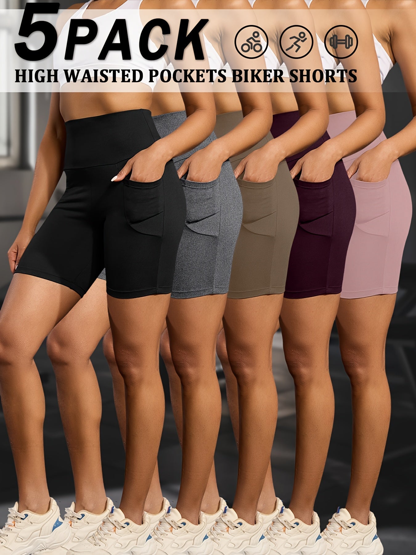 Women's Biker Shorts - Mixed Color 3 Pockets detail view