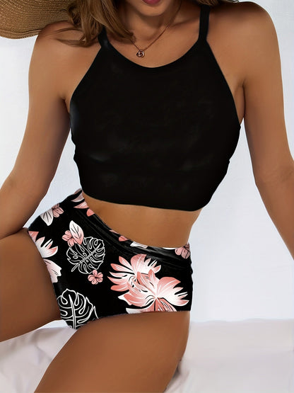 Women's Bikini Set - Floral Print Classic Neckline Tummy Control – view 3