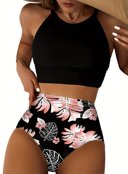 Women's Bikini Set - Floral Print Classic Neckline Tummy Control – view 5