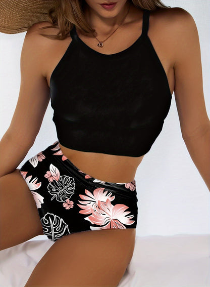 Women's Bikini Set - Floral Print Classic Neckline Tummy Control – view 6