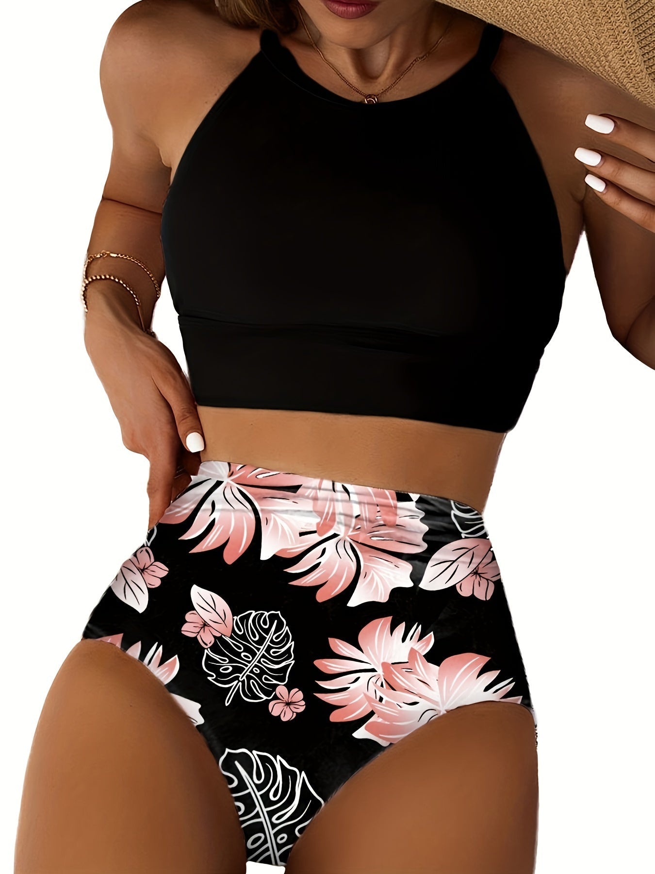 Women's Bikini Set - Floral Print Classic Neckline Tummy Control – view 8