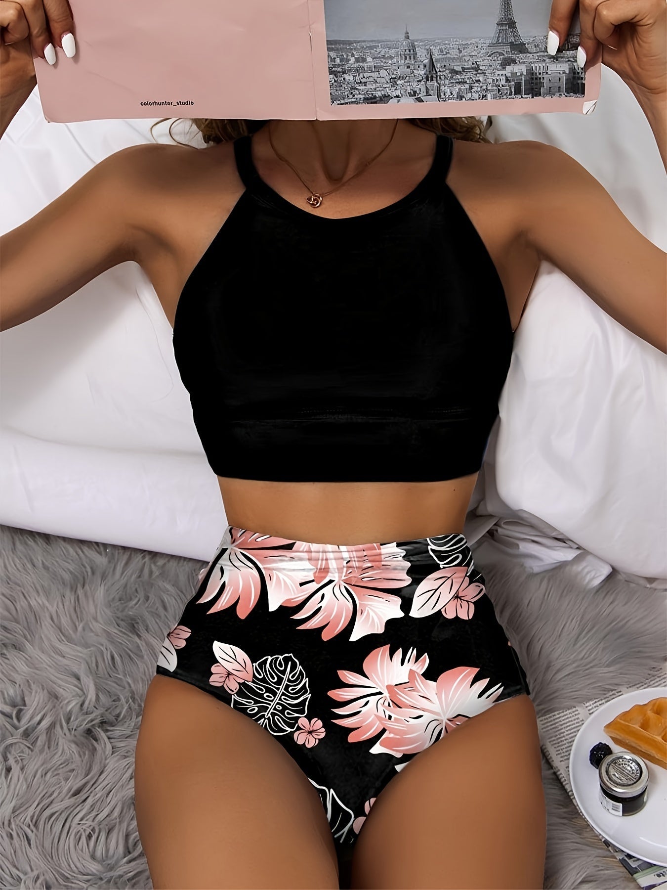 Women's Bikini Set - Floral Print Classic Neckline Tummy Control – view 11