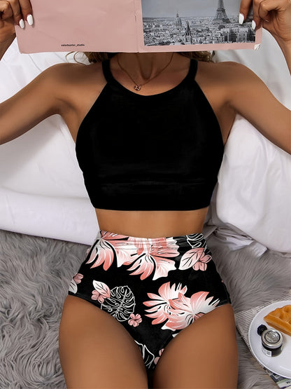 Women's Bikini Set - Floral Print Classic Neckline Tummy Control – view 11