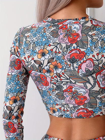 Women's Bikini Set - Floral Print Scoop Neck detail view
