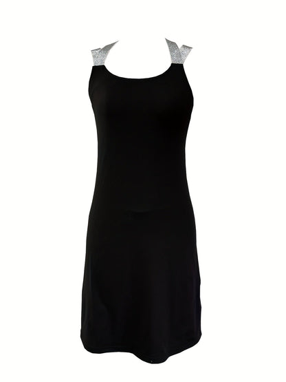 Women's Black Cross Strap Dress – Sleeveless Knee-Length Style detail view