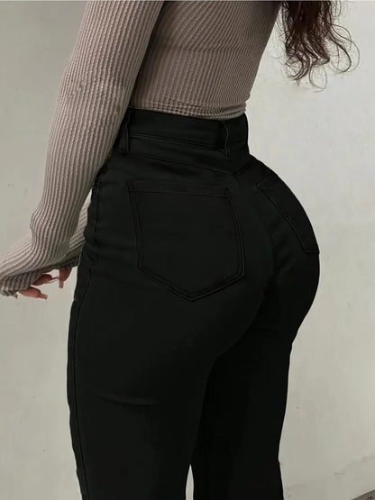 Women's Black Flare Jeans - Stretch Button-Front Denim detail view