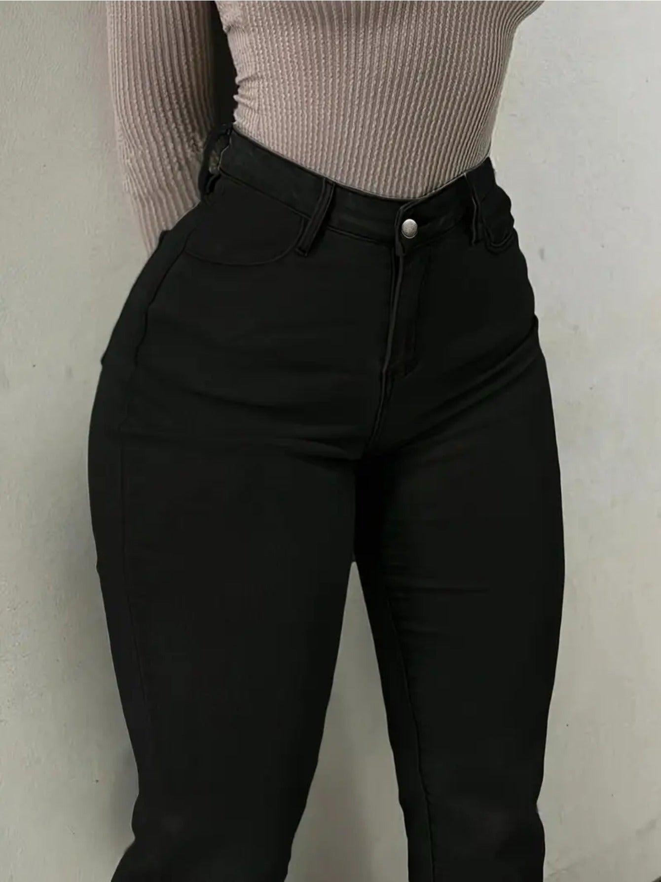 Women's Black Flare Jeans - Stretch Button-Front Denim detail view