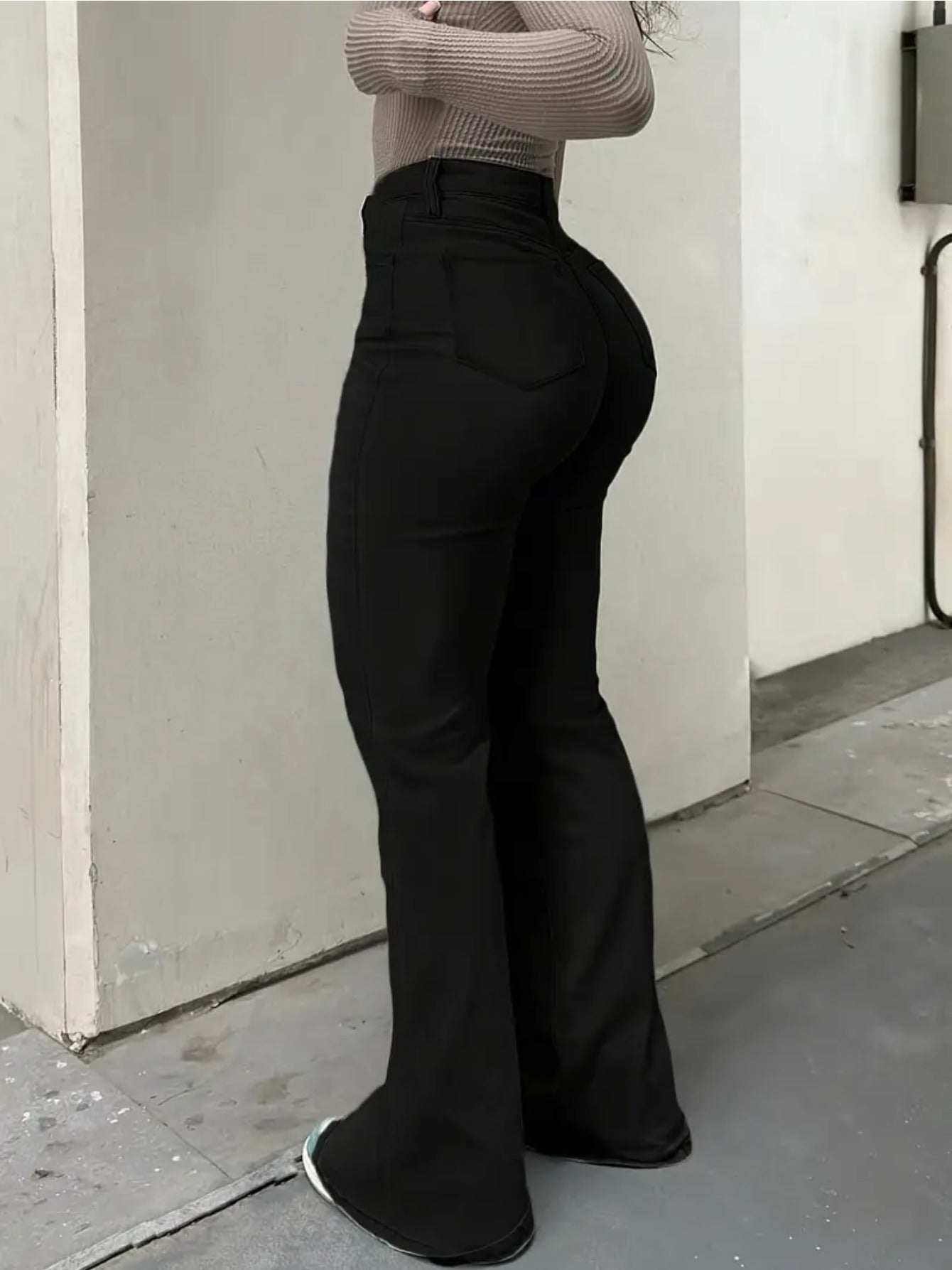 Women's Black Flare Jeans - Stretch Button-Front Denim detail view