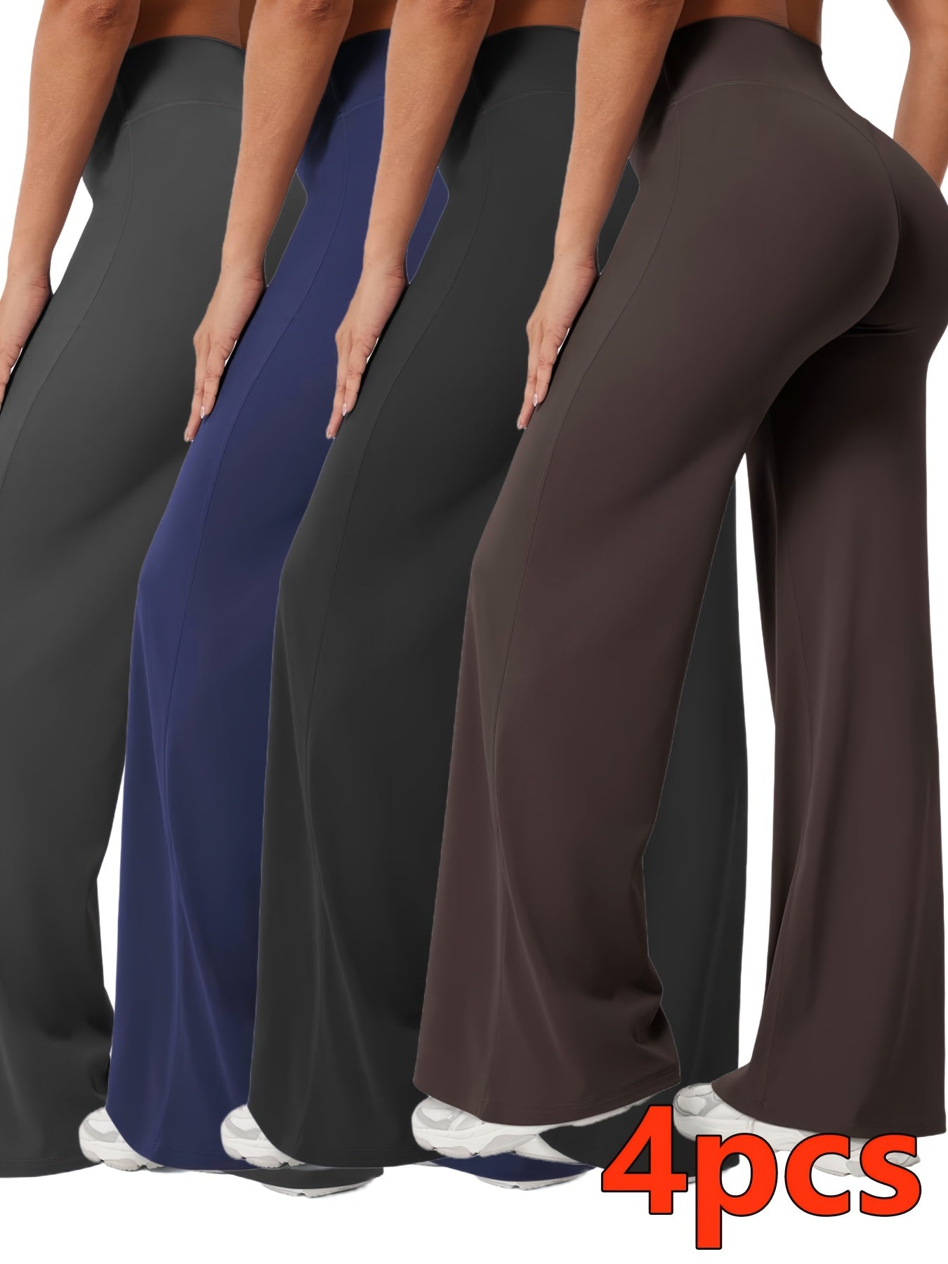 Women's Black+Gray+Navy+Coffee Polyester High-Waist Pants – Black option – main product image