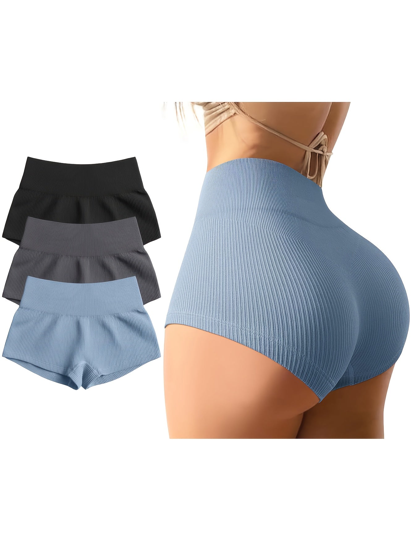 Women's Black Gray Purple Knit High-Waist Shorts – Black option – main product image