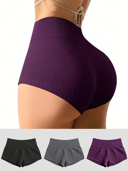 Women's Black Gray Purple Knit High-Waist Shorts – Black option – view 3