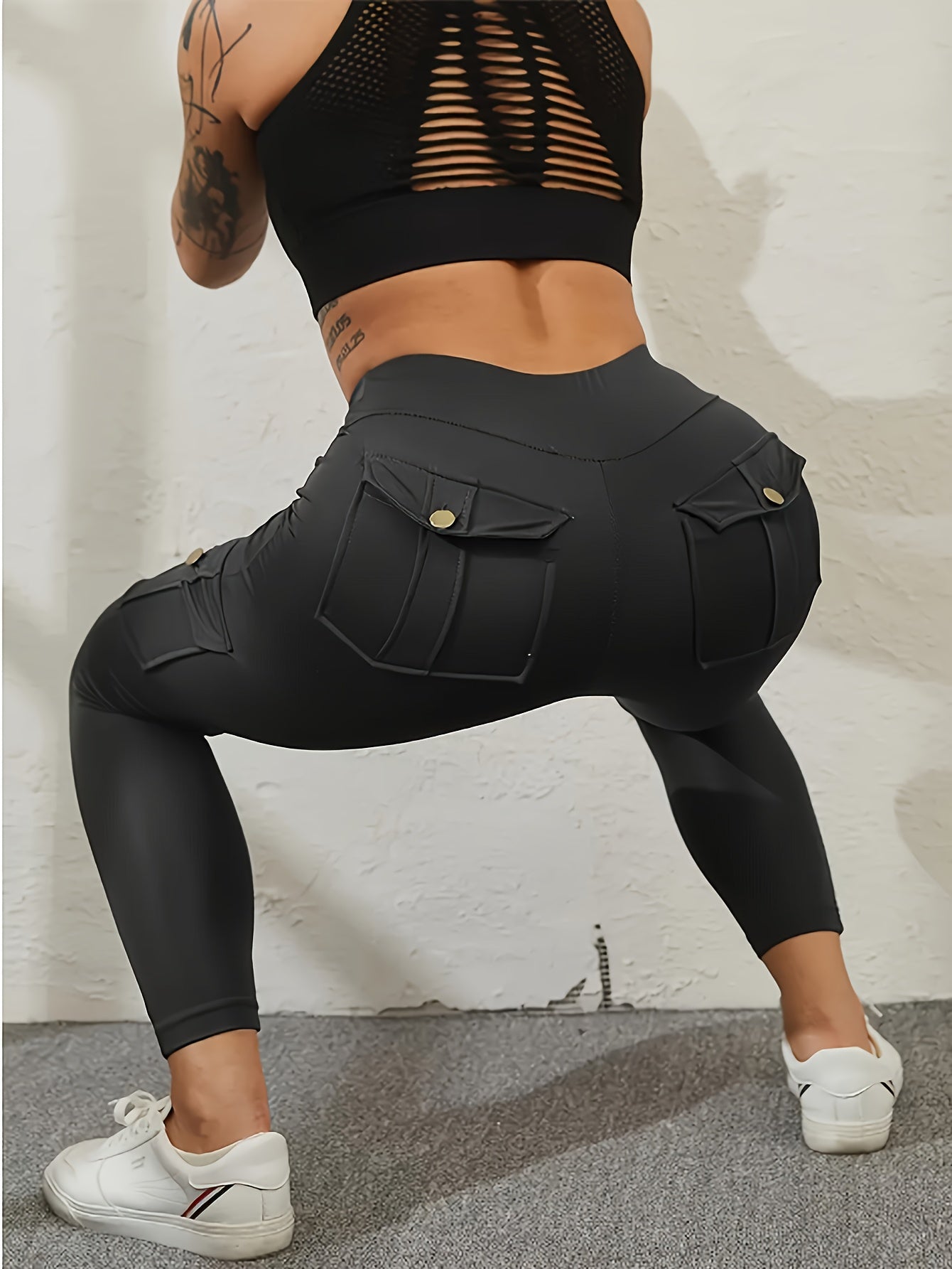 Women's Black Polyester High-Waist Leggings – Black option – view 2