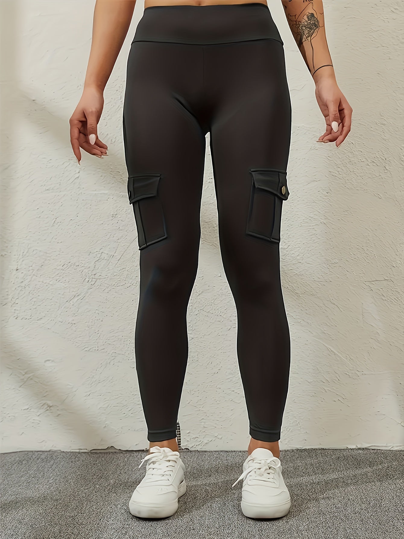 Women's Black Polyester High-Waist Leggings – Black option – view 3