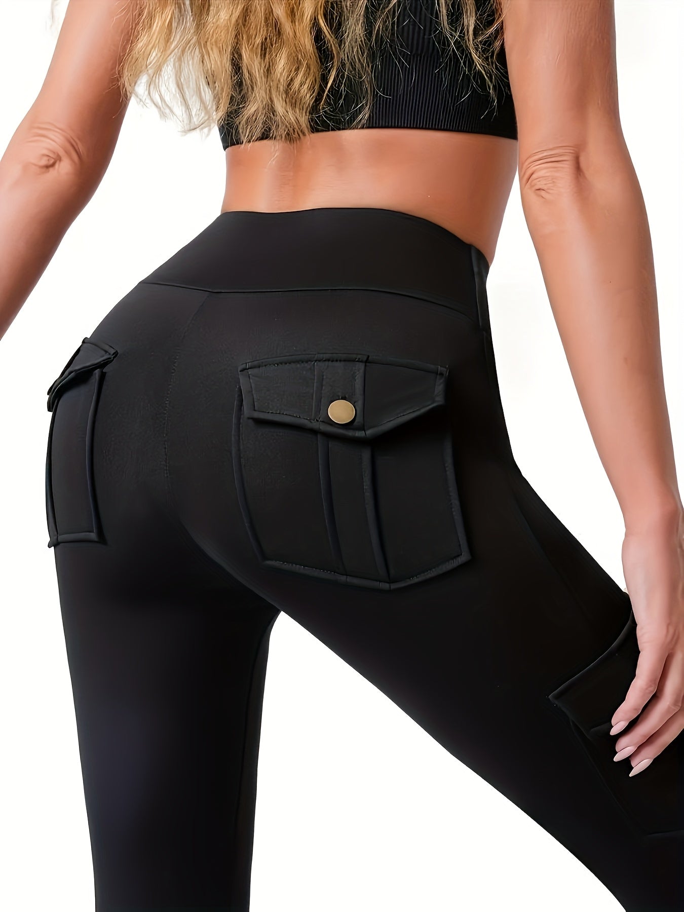 Women's Black Polyester High-Waist Leggings – Black option – view 4