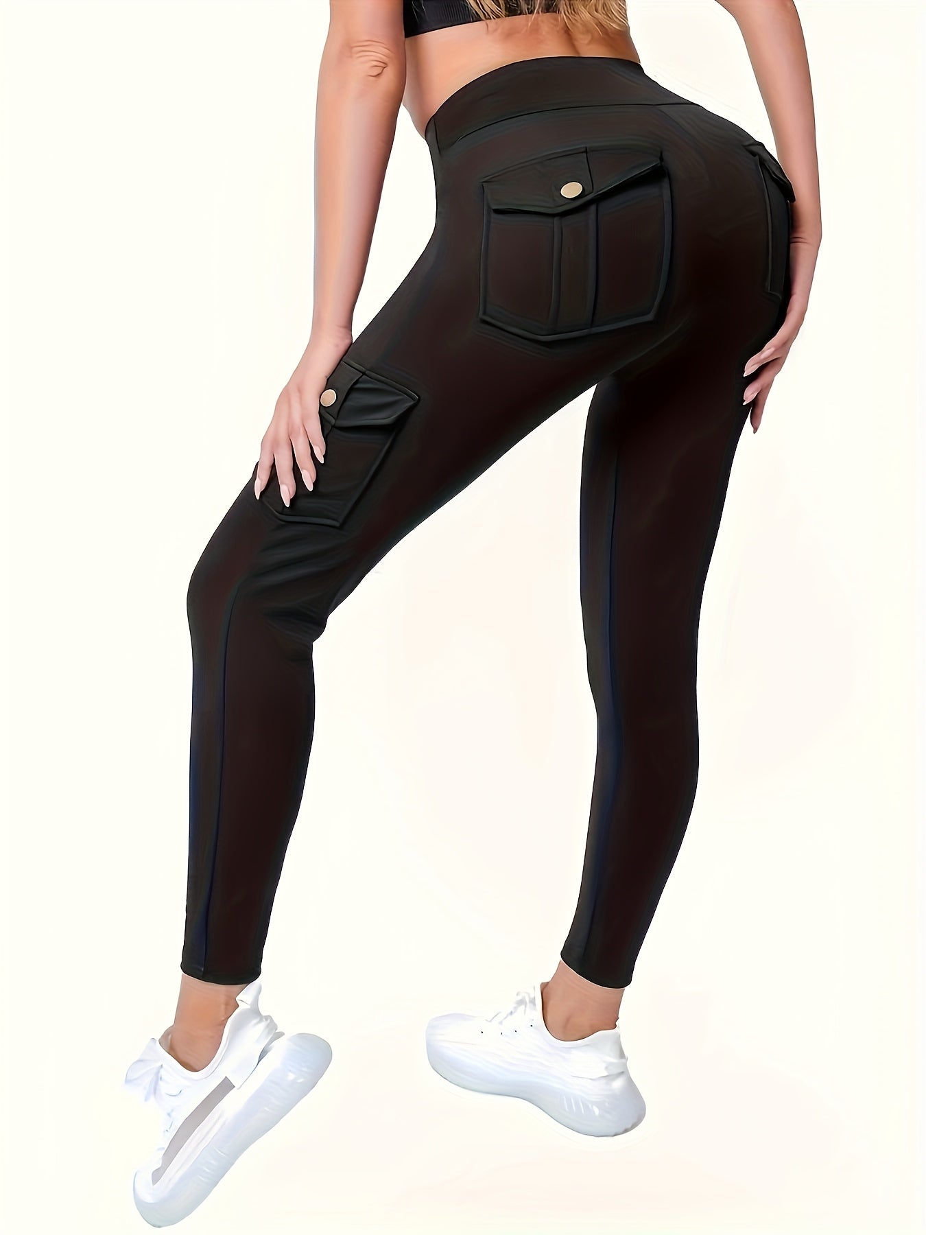 Women's Black Polyester High-Waist Leggings – Black option – view 5