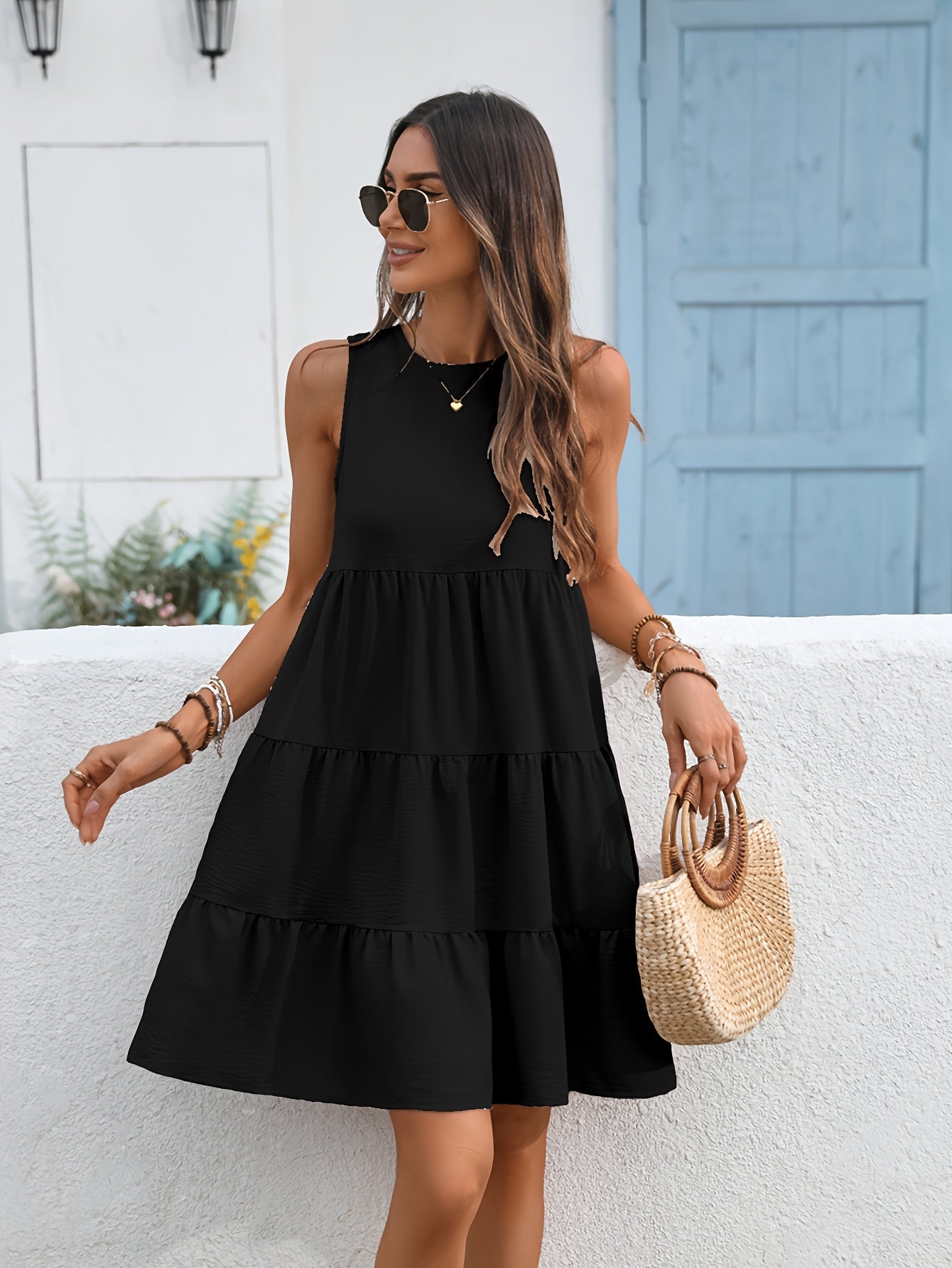 Women's Black Solid Casual Dress - Sleeveless – Black option – view 3