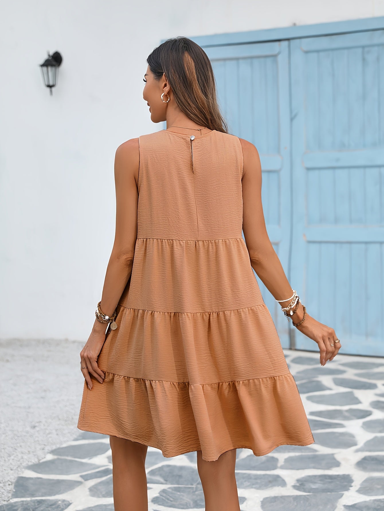Women's Black Solid Casual Dress - Sleeveless detail view